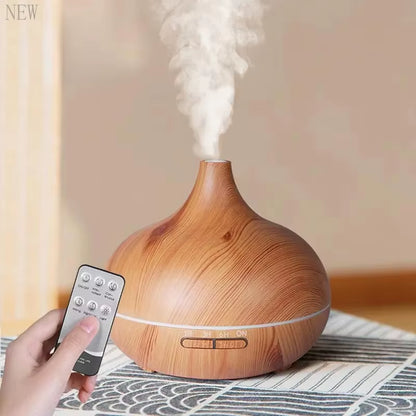 Air Humidifier Aromatherapy Essential Oil Diffuser Wood Grain 500Ml Ultrasonic Remote Control 7 Color Lights for Home Bedroom ﻿